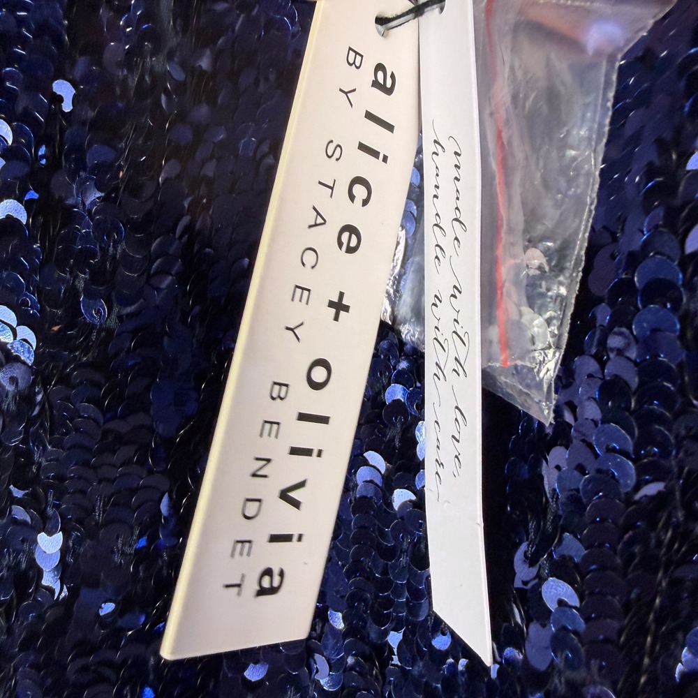 Alice + Olivia Elba Sequin Ombre Pants Blue Silver High Rise Trousers Sz M - Picture 10 of 13